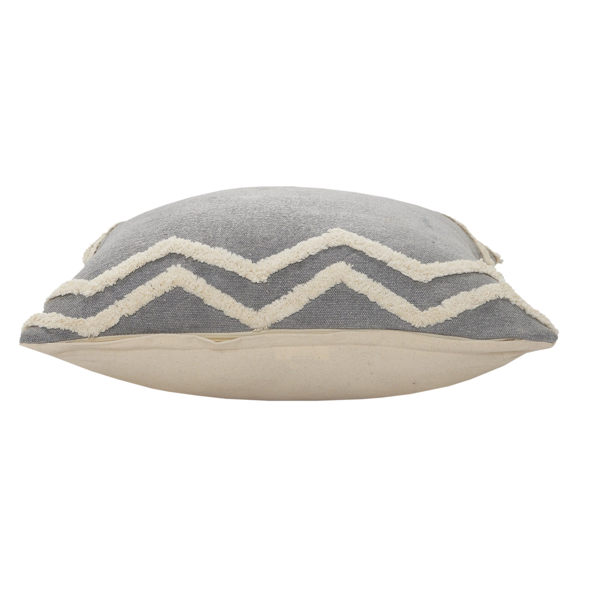 Laddha Home Designs Loomed Tufted Chevron Cotton Throw Pillow Cover - 20" - Gray and Cream