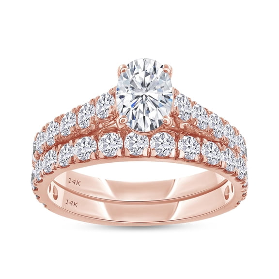 AFFY Bridal Ring Set For Women, 2.00 Carat Oval & Round Shape Lab Grown Diamond Promise Wedding Ring Set In 14K Solid Rose Gold Jewelry Gifts For Her (2.00 Cttw)-10
