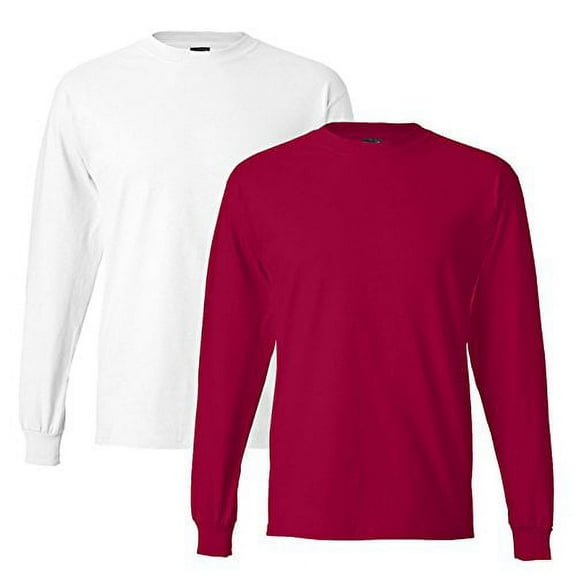 Men's Hanes Beefy Long-Sleeve T (Pack of 2) (1 White / 1 Deep Red)
