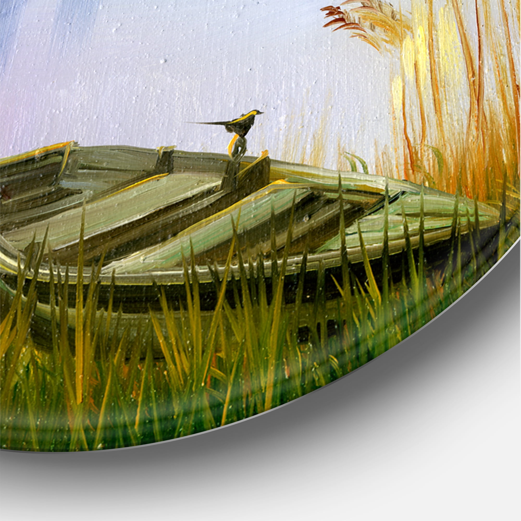 Designart 'The Bank Of The Lake With The Boat' Traditional Circle Metal Wall Art 23x23 - Disc of 23