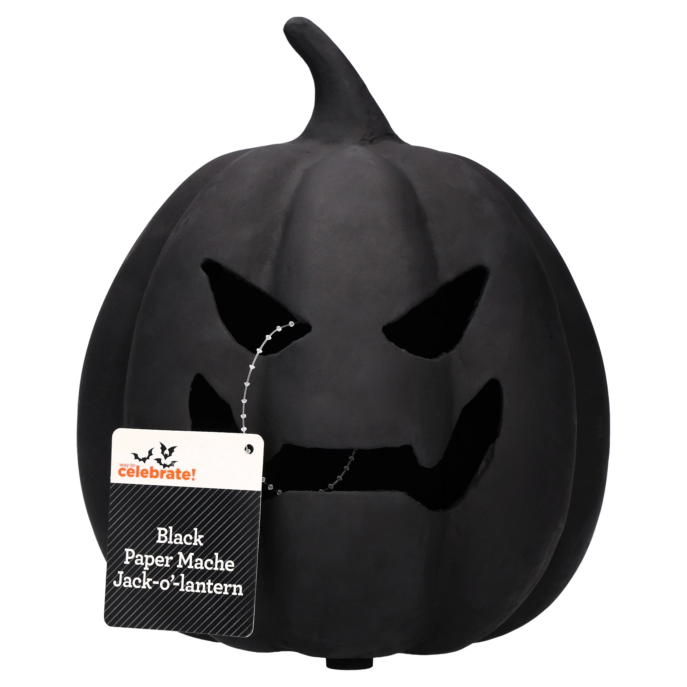 Paper Mache Jack-o'-Lantern Decoration, Black, 8.3", Halloween by Way To Celebrate