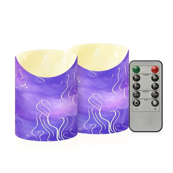 2 PCS Tilted Flameless Candles Flickering LED Lights Battery Operated Candles with Remote Timers for Holiday Decor Purple Background with White Line