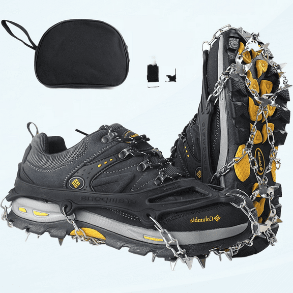 Crampons Ice Cleats Traction Snow Grips for Women Men Boots and Shoes,Anti Slip 19 Stainless Steel Spikes,Durable Rubber Safe Protect for Hiking,Climbing,Walking,Jogging and Fishing