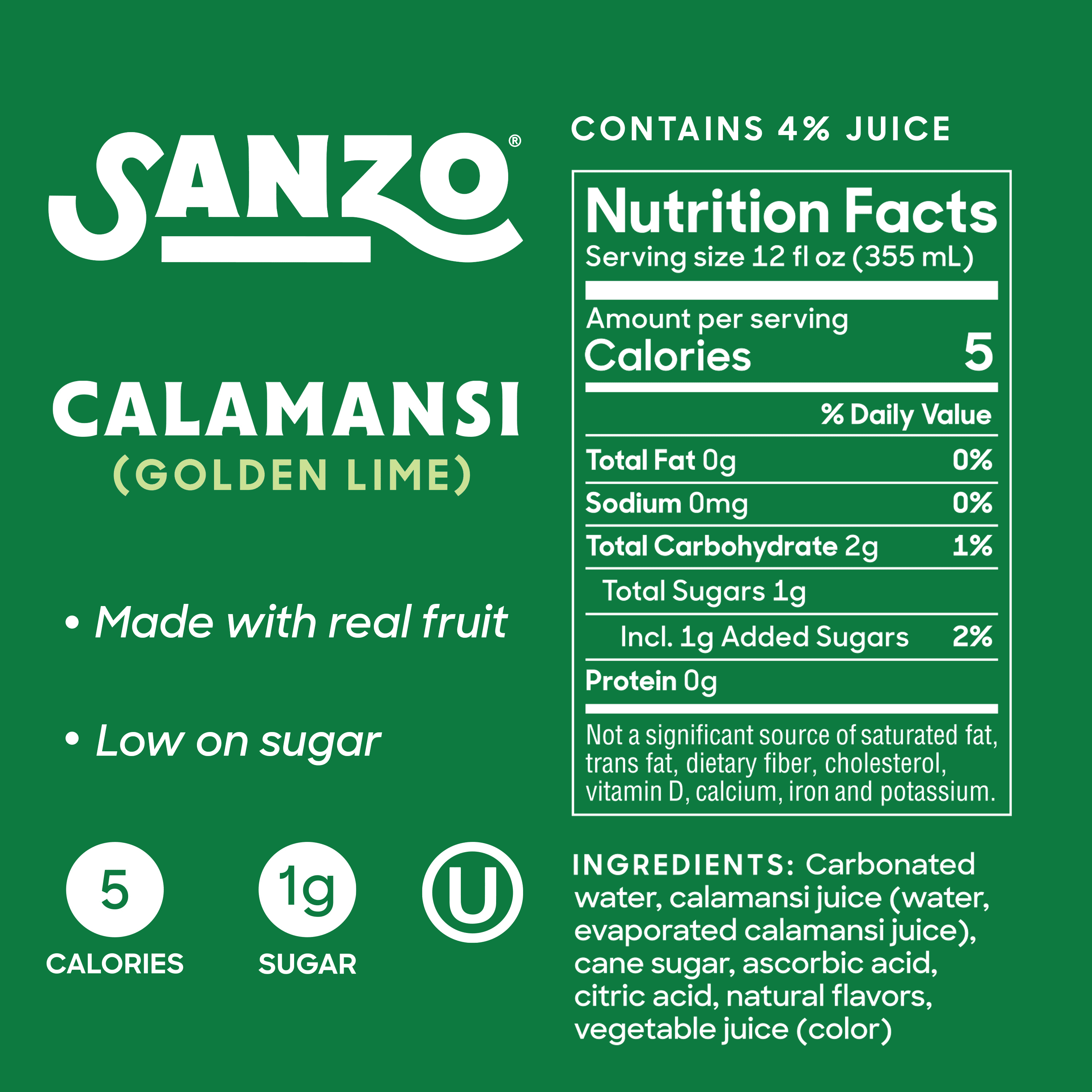 Sanzo Calamansi Golden Lime Sparkling Water, 12 fl oz, 12 Pack Cans