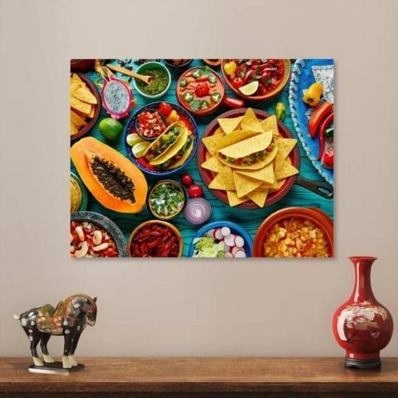 Hidden Frame Canvas Wall Art - Vibrant Latin Mexican Food Platter Style Popular Wall Decor for Dining Room & Kitchen 16x12in
