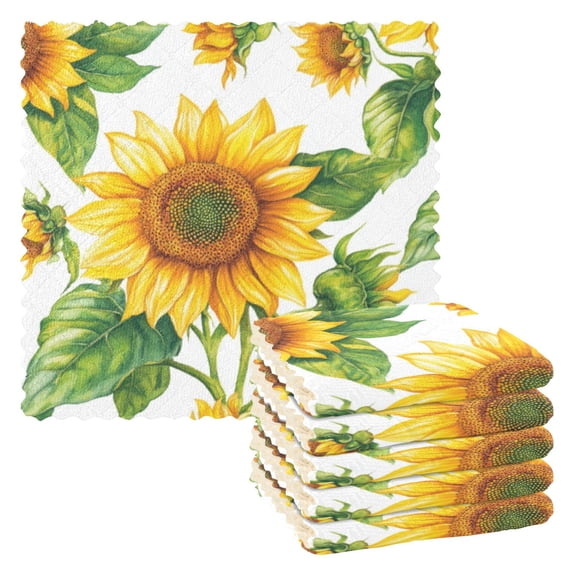 6 Pieces of Kitchen Towels 11x11Inch Kitchen Dish Cloths Kitchen Dish Towels Reuseable Cleaning Cloths Large Yellow Sunflower