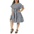 thumbnail image 4 of Agnes Orinda Women's Plus Size Easter Gingham Dresses 1950s Plaid Round Neck Ruffle Sleeve Tiered Babydoll Summer Casual Midi Dress with Pocket 1X Black, 4 of 6