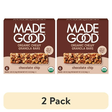(2 pack) MadeGood Chocolate Chip Granola Bars, 6 Count, Snack Bars, 0.85 oz
