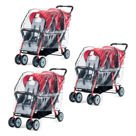 Foundations Housse de Pluie pour Poussette Triple 3 Places, Lot de 3, Boutons-Pression Faciles à Utiliser Entourant une Fenêtre en Maille, Ventilation de l'Air pendant la Couverture (Transparent)