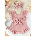 thumbnail image 3 of Musuos Baby Girls Summer Romper 0-18Months Infant Lace Sleeve Round Neck Ruffle Romper with Headband, 3 of 9