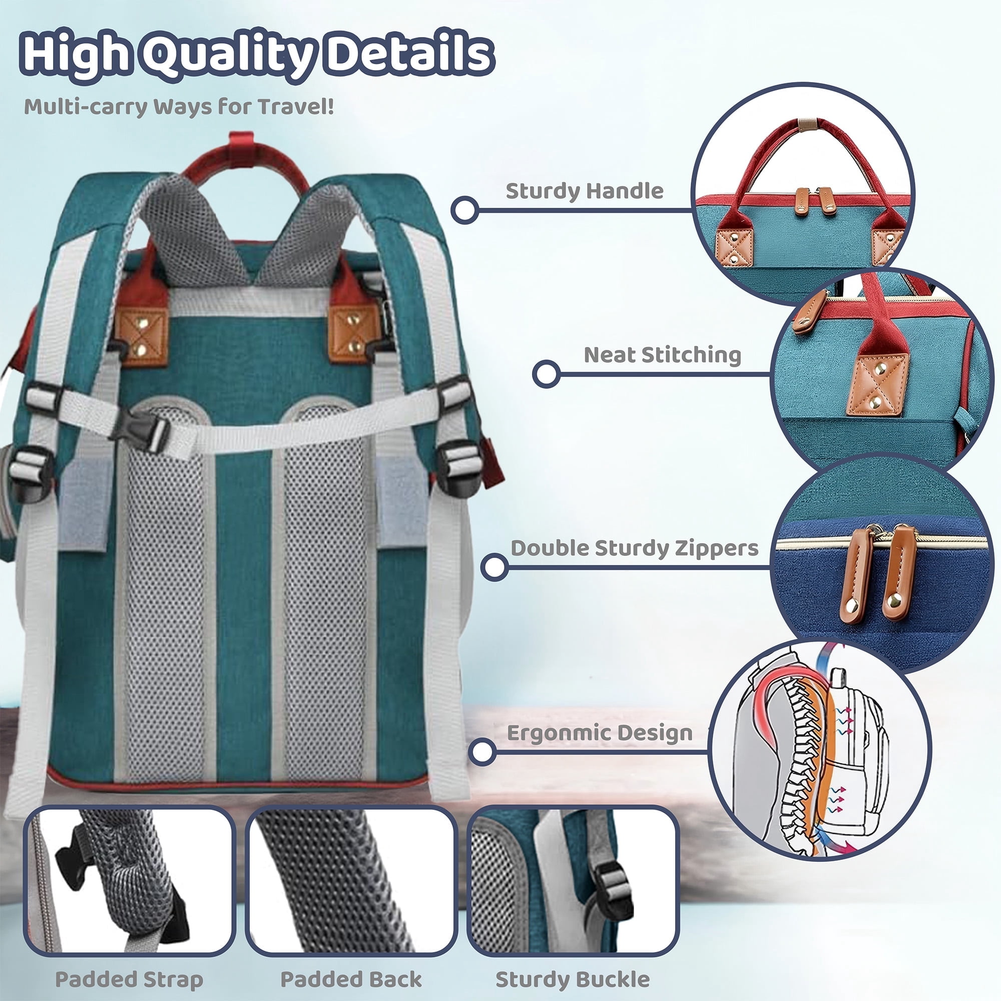 Anoak Baby Diaper Bag Backpack with Changing Station, Large Capacity Baby Bag, Waterproof Travel Backpack with USB Charging Port, Stroller Straps , Baby Shower Gifts