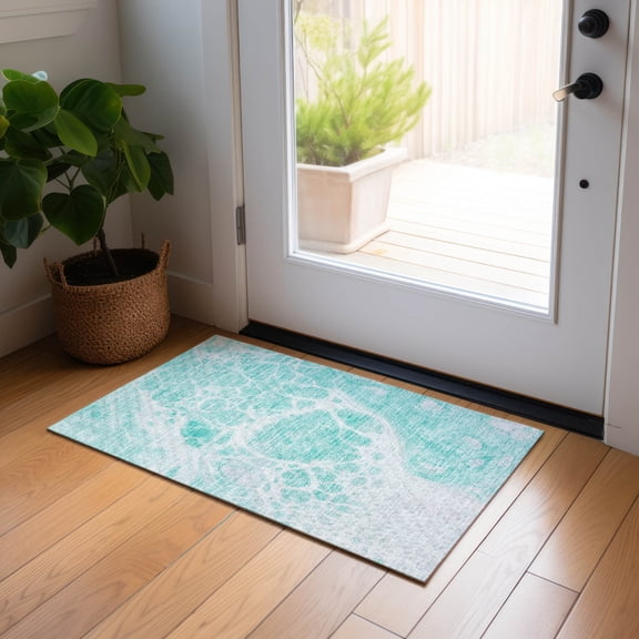 Addison Rugs Chantille Indoor/Outdoor Transitional Modern Aqua Washable Rectangle Rug, 1'8" x 2'6"