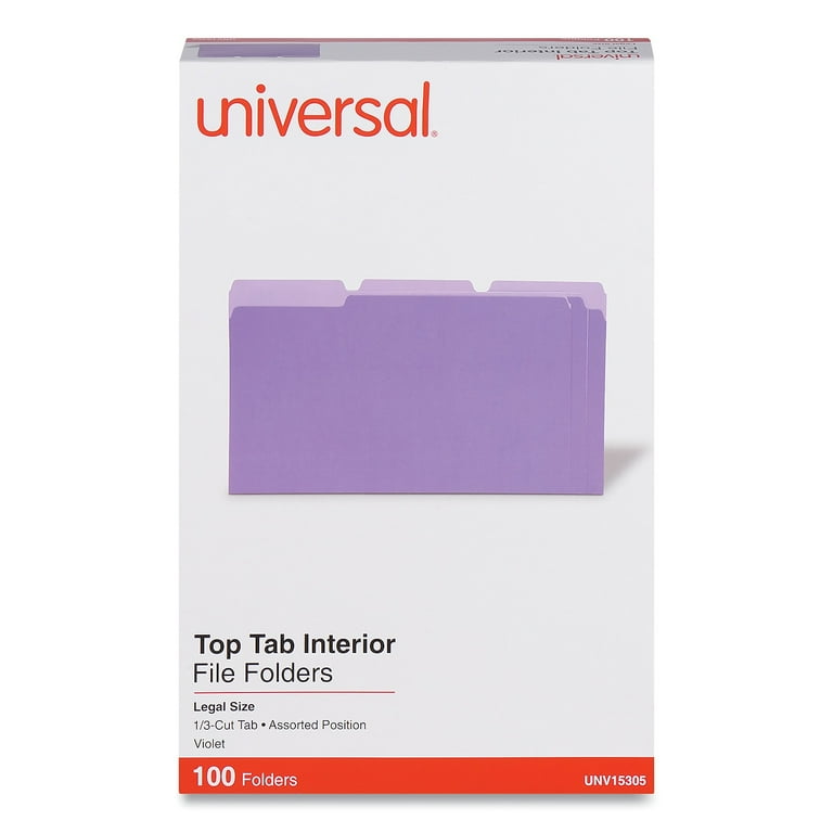 Interior File Folders, 1/3-Cut Tabs: Assorted, Legal Size, Violet, 100/Box Interior File Folders, 1/3-Cut Tabs: Assorted, Legal Size, Violet, 100/Box