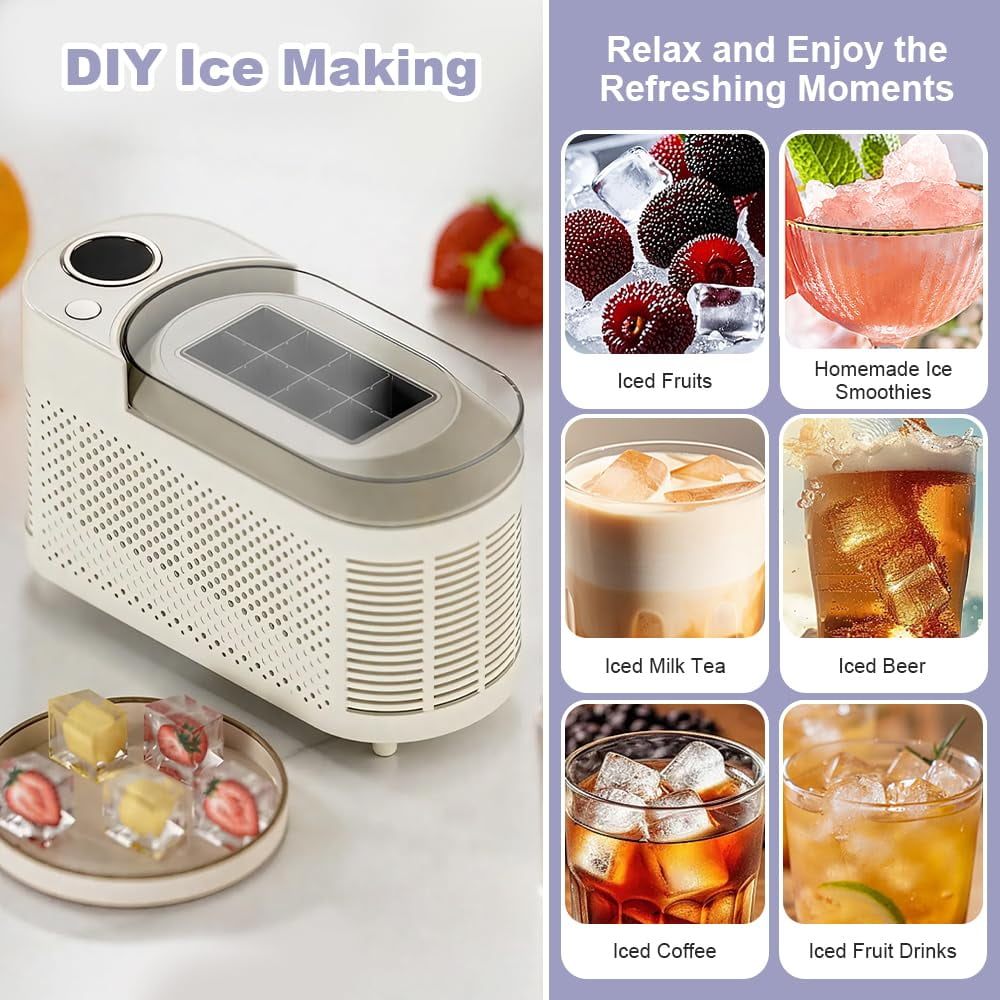 MUSICOZY Countertop Portable Small Mini Ice Maker - 8 Ice Cubes Ready in 15 Mins, Comes with Car Power, DIY Ice Making & Easy Ice Release, Suitable for Home, Kitchen, RV & Camping