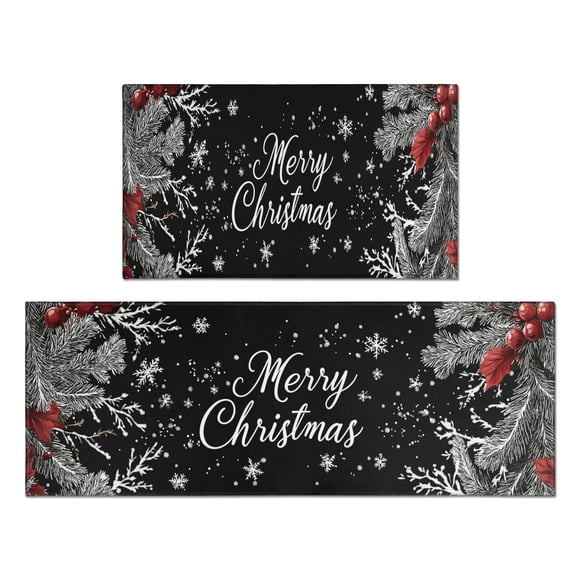 2 Pcs Merry Christmas Kitchen Rugs and Mats Set of 2 Welcome Christmas Snowflake Kitchen Floor Mat Anti Fatigue Kitchen Rugs and Matsfor Bathroom Room (47x17+30x17 inches)