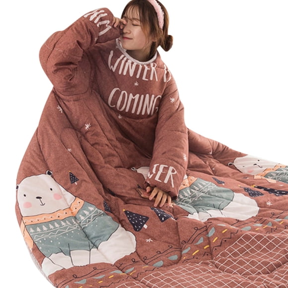 Giyblacko Four-Piece Bed Set Multifunction Lovers Winter Warm Long Sleeve O-Neck Suit Print Thicken Blanket