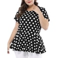 thumbnail image 4 of Unique Bargains Women's Plus Size Short Sleeves Polka Dots Outfits Fashion Peplum Blouse, 4 of 7