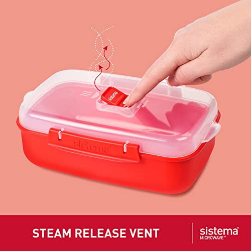 Sistema Heat and Eat 4 Rectangular Food Containers with Lids 1.25L + 2x 525ml | Locking Clips & Steam Release Vents | BPA-Free Microwave Set, 8x10