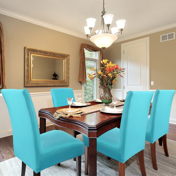 4pcs Dinning Room Stretch Chair Cover Removable Slipcovers Lake Blue