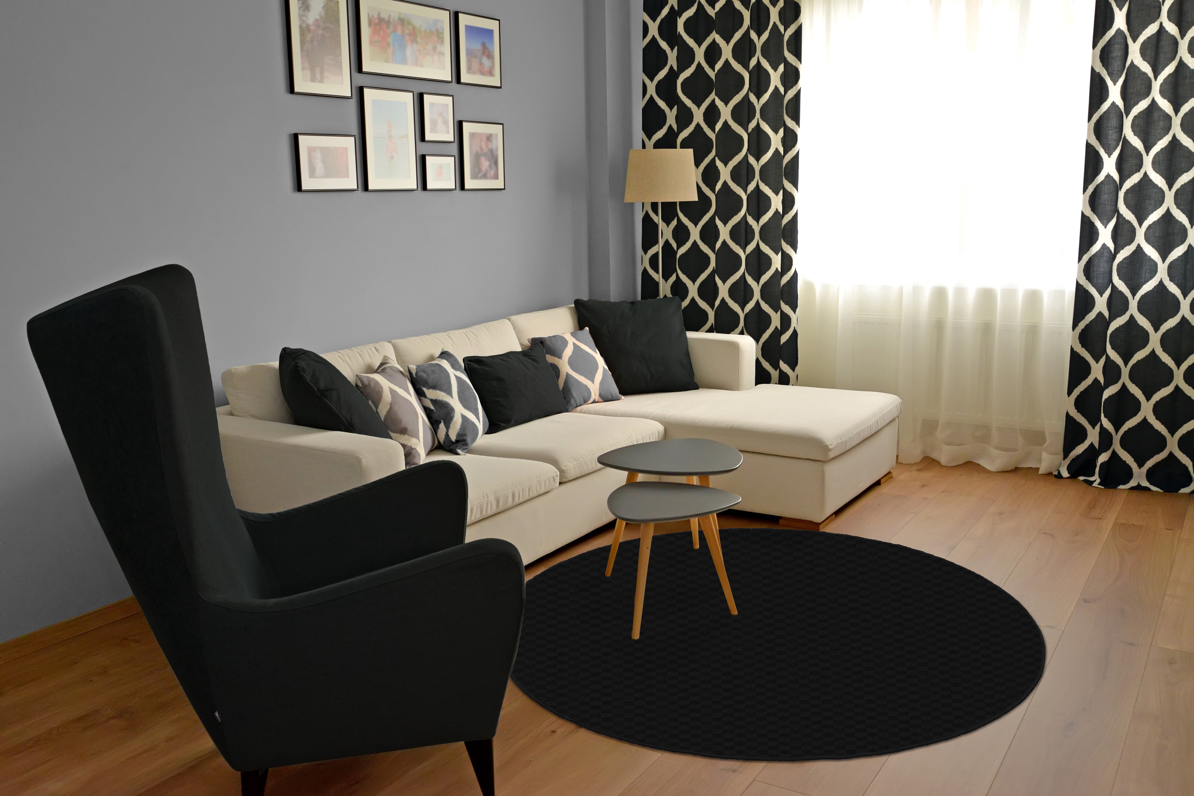 Garland Rug Medallion Black Round Indoor Area Rug, 5' x 5'