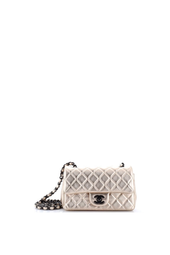 Pre-Owned CHANEL Classic Single Flap Bag Quilted Metallic Lambskin Mini By Rebag