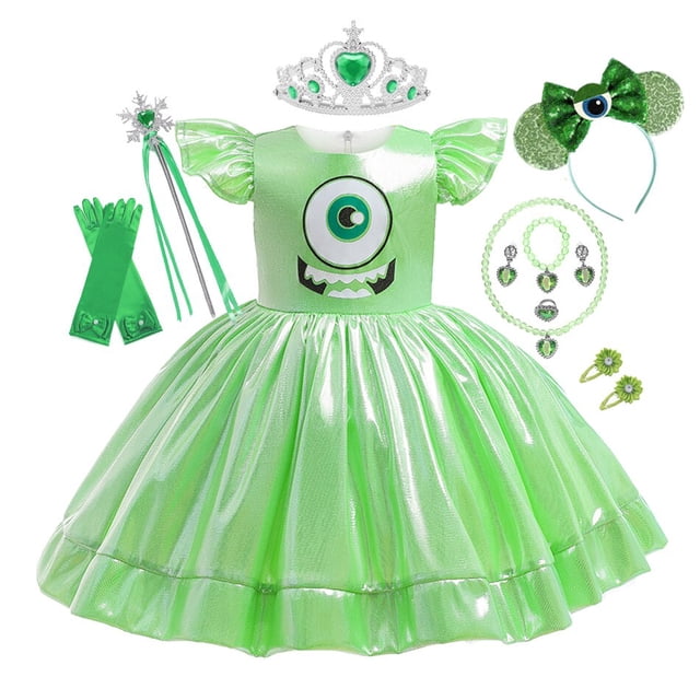 Disney divertido Mike Wazowski niñas princesa vestido niños Navidad carnaval cumpleaños fiesta Cosplay monstruo Universidad disfraz 4T (etiqueta 110) Gao Jinjia LED
