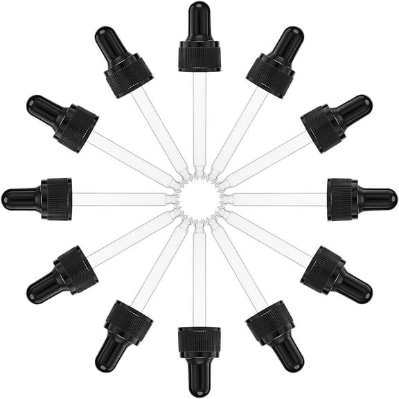 24sets Black Straight Tip Glass Droppers 30ml Essential Oils Pipette Dropper with Rubber Bulb and Screw Cap Glass Stain Droppers for Glass Essential Oils Dropper Bottles