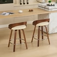 thumbnail image 2 of LEGAHOME Upholstered Bar Stools Set of 2, 25” Swivel Counter Height Stools with 2.6” Cushion and Circular Leg Design, Mid-Century Barstools with Wooden Legs for Kitchen, Bar, 300Lbs, Walnut + Beige, 2 of 9