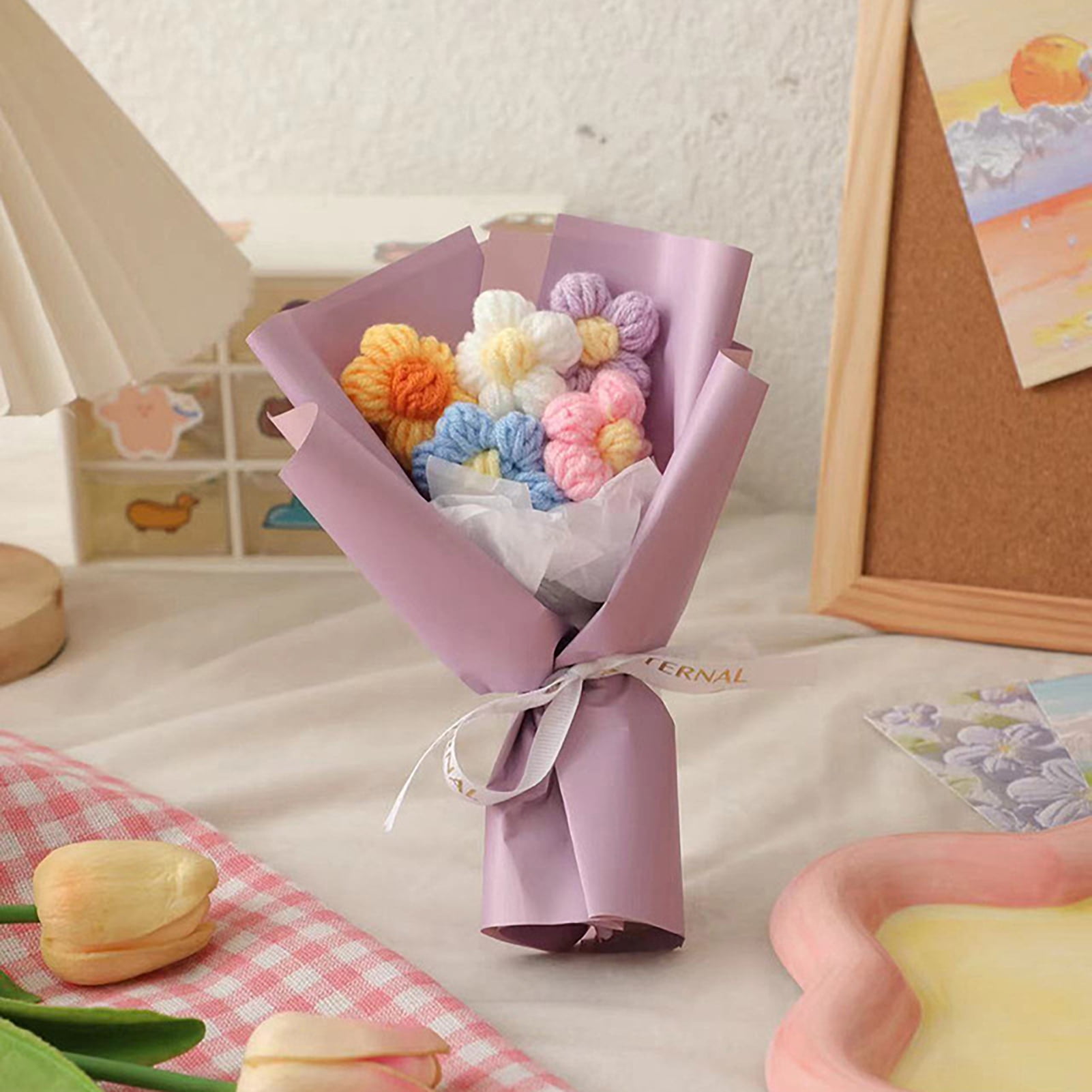 Juliy Cute and Creative Knitting Wool Flower Bouquet Ornaments