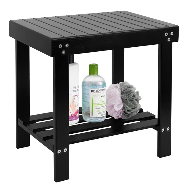 Taburete Spa Bench VaeFae de madera de bambú con estante de almacenamiento