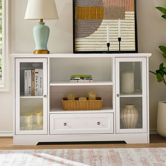 CQSXDA Farmhouse Style Wooden Coffee Bar with Doors and Drawers, 51"  White Sideboard Buffet for Storage