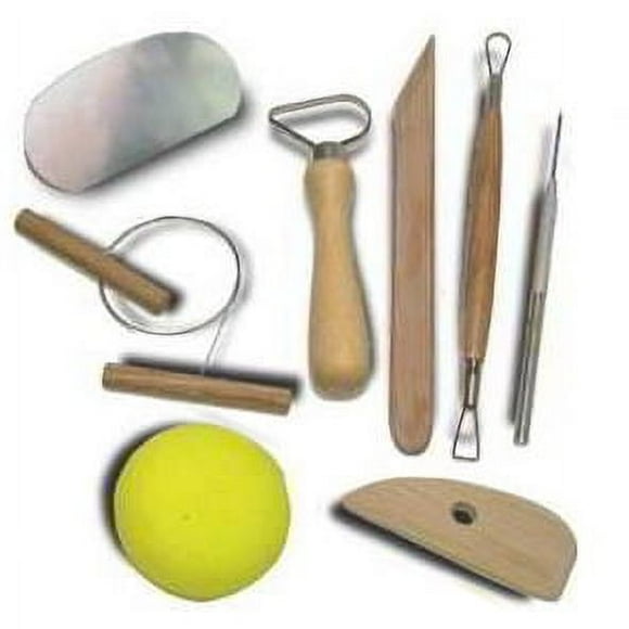 Ensemble de 8 Pièces de Poterie et Outils de Sculpture