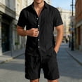 thumbnail image 3 of Short Sets for Men Cotton Linen Button Down Collared Shirt and Shorts 2 Piece Matching Set Mens Summer Outfits, 3 of 6