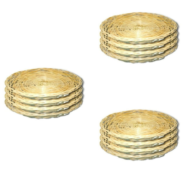 Soporte de Platos de Papel de Bambú de 12 Piezas - Soporte para Platos de Tejido Redondo de 10 Pulgadas