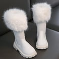 thumbnail image 3 of Girls Snow Boots Fold Over Fuzzy Fluffy Round Toe Lug Sole Zipper Winter Mid Calf Riding Booties, 3 of 6