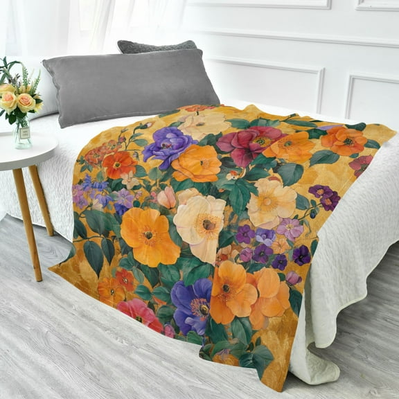 YAZAOO Travel Blanket Camping Blankets Fashion Golden Floral Harmony Patten