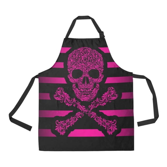ASHLEIGH Kitchen Aprons Pink Stripes Floral Skull Adjustable Bib Apron with Pockets for Women Men