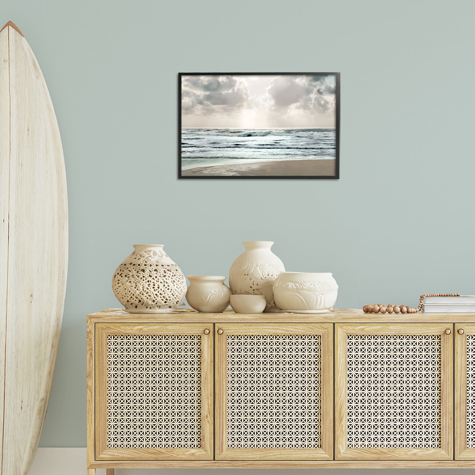 Stupell Industries Cloudy Sunlight Beach Landscape Photography Black Framed Art Print Wall Art, 24 x 16