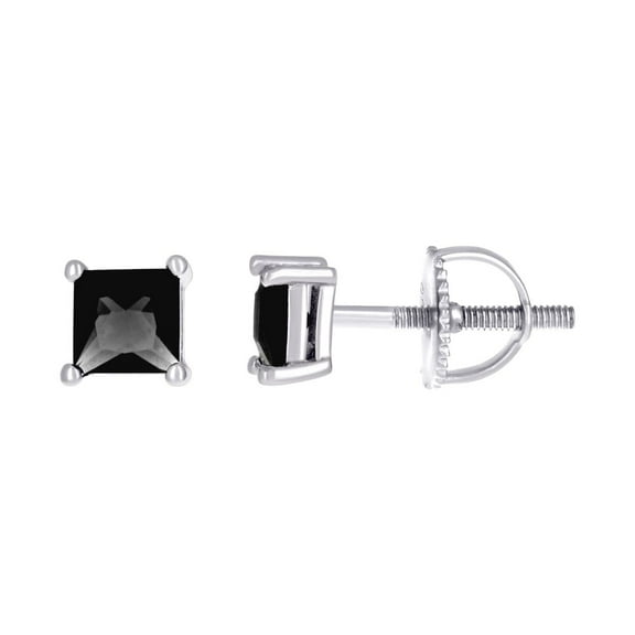 925 Sterling Silver Unisex Black Princess cut Cubic Zirconia 4mm Square Solitaire Stud Earrings Stud Earring for Women