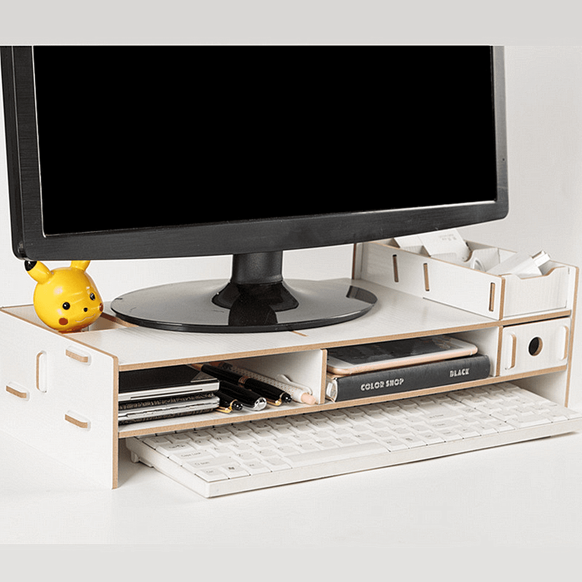 1 Tier, Black Computer Monitor Riser,Wooden Laptop Monitor Stand Desk TV Printer Computer Holder Organizer with Keyboard Storage Space for Home Office School 