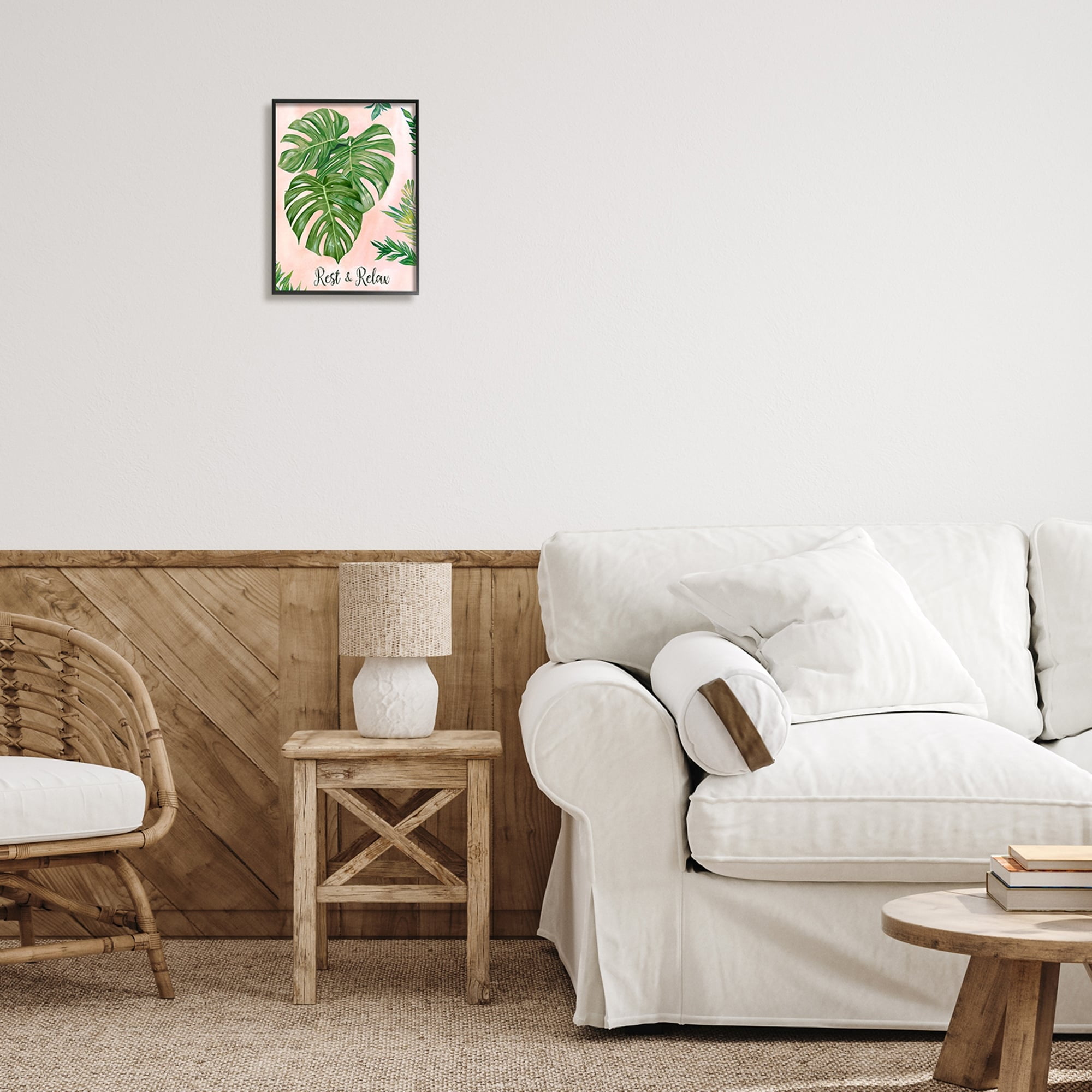 Stupell Industries Rest & Relax Pink Tropical Monstera Plant Leaves Framed Wall Art, 16 x 20, Design by Ziwei Li