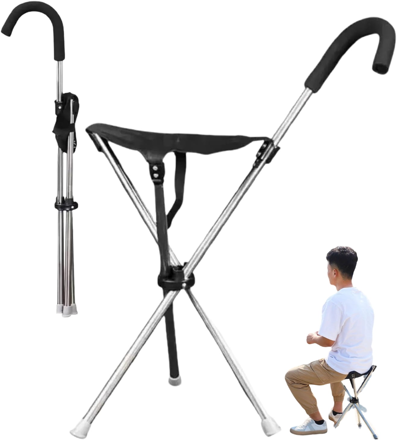 Folding Cane Chair Walking Stick - Portable Seat And Cane In One, Blue