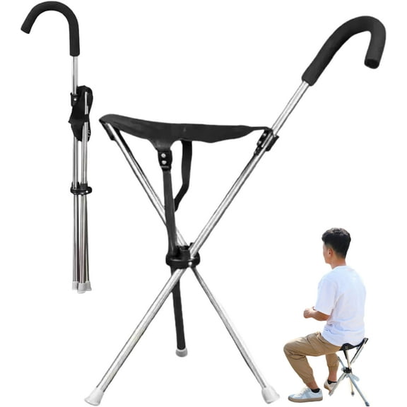 Foldable Chair Cane - 47x30cm Cane with Seat, Adjustable Walking Chairs for Adults, Lightweight Anti-Slip Walking Stick Seat for Travel Hiking Sitting Outdoor Urban Trail Park Balance