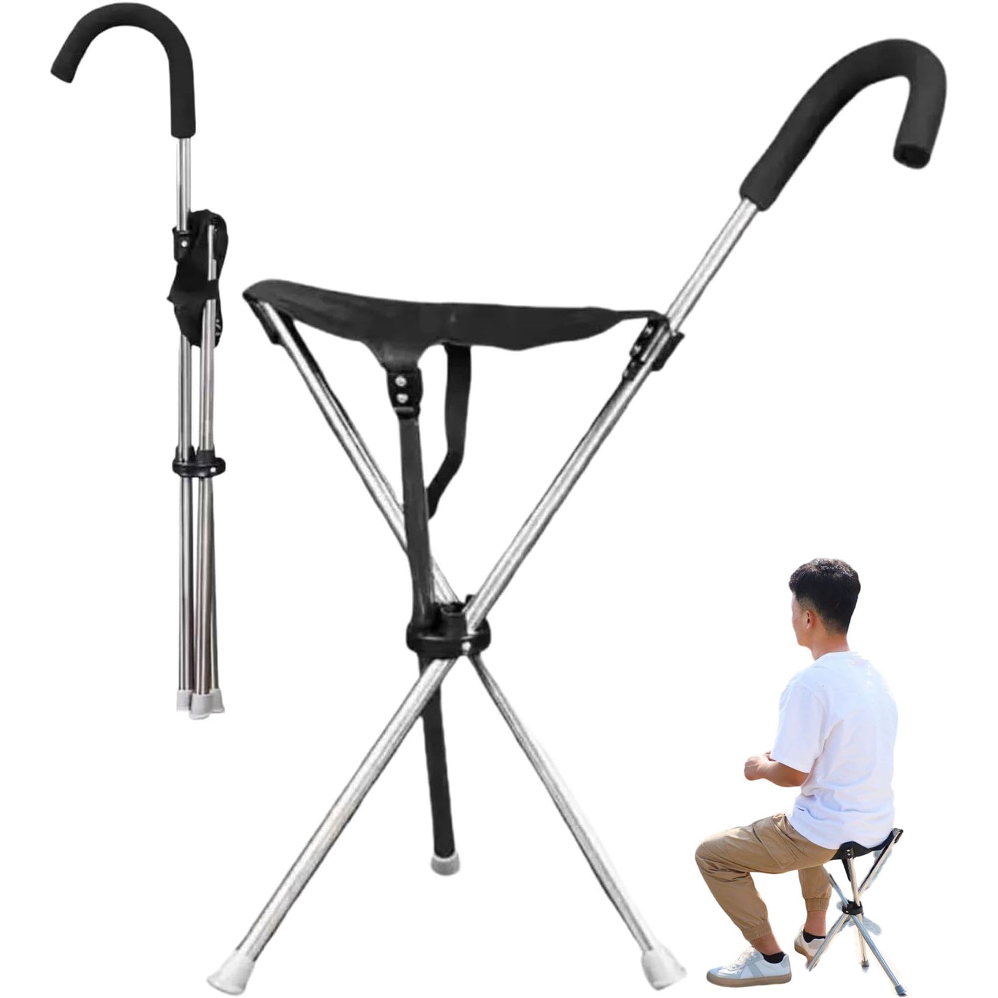 Foldable Chair Cane - 47x30cm Cane with Seat, Adjustable Walking Chairs for Adults, Lightweight Anti-Slip Walking Stick Seat for Travel Hiking Sitting Outdoor Urban Trail Park Balance