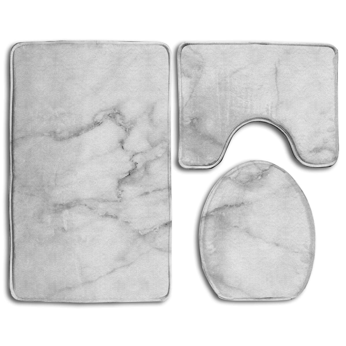 CHAPLLE Natural White Marble Texture 3 Piece Bathroom Rugs Set Bath Rug