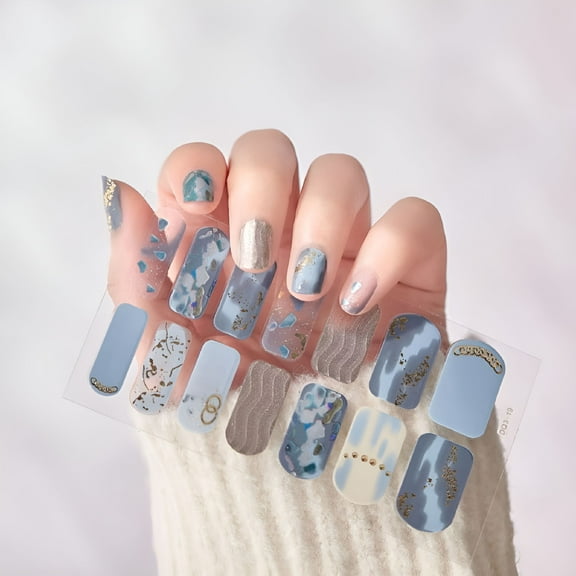 RAGUPEL Gel Nail Strips Full Nail Wraps Semi Cured Gel Nail Polish Strips Glitter Nail Art Stickers