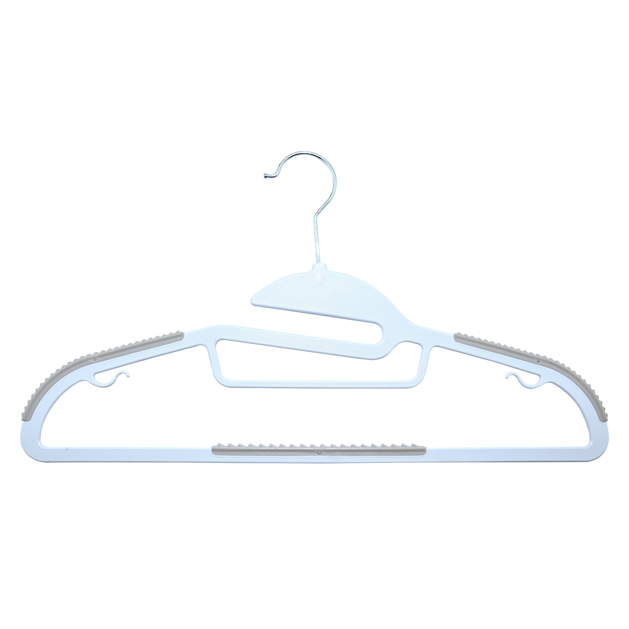 Mainstays Plastic Hangers, Easy Slip Clothing Hangers, Non-Slip 10 Pack, Adult, Arctic White/Grey Pumice