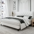 Homfa Queen Size Bed, Faux Leather Upholstered Button Tufted Low