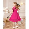 thumbnail image 6 of Oudiya Girls Contrast Mesh Short Sleeve A Line Party Dresses Hot Pink Formal Dress with Pockets for Tween 5-12Y, 6 of 7