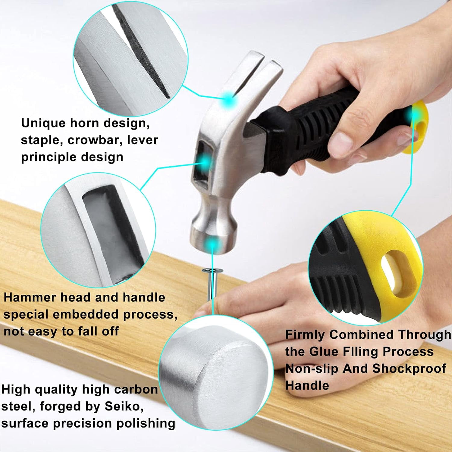 Hardware Nails Assortment Kit with Small Claw Hammer, Mini Hammer with Anti-Slip Handle, Finishing Nails for Hanging Pictures, Household & DIY
